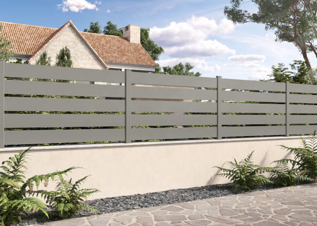 cloture moderne barreaux alu horizontaux